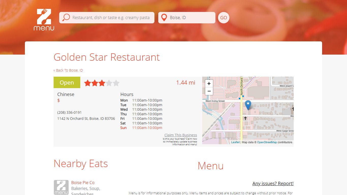 Online Menu of Golden Star Restaurant Restaurant, Boise, Idaho, 83706 ...