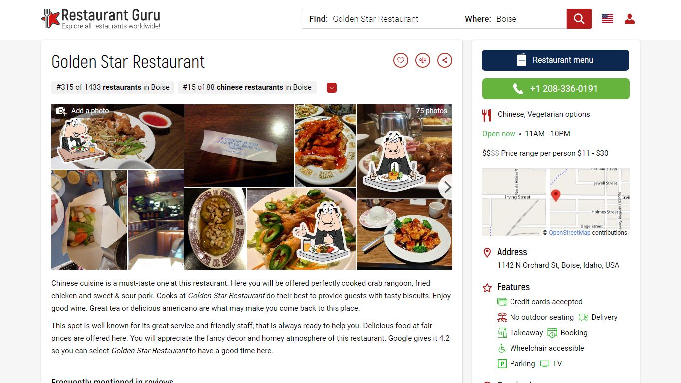 Golden Star Restaurant in Boise - Chinese restaurant menu and reviews